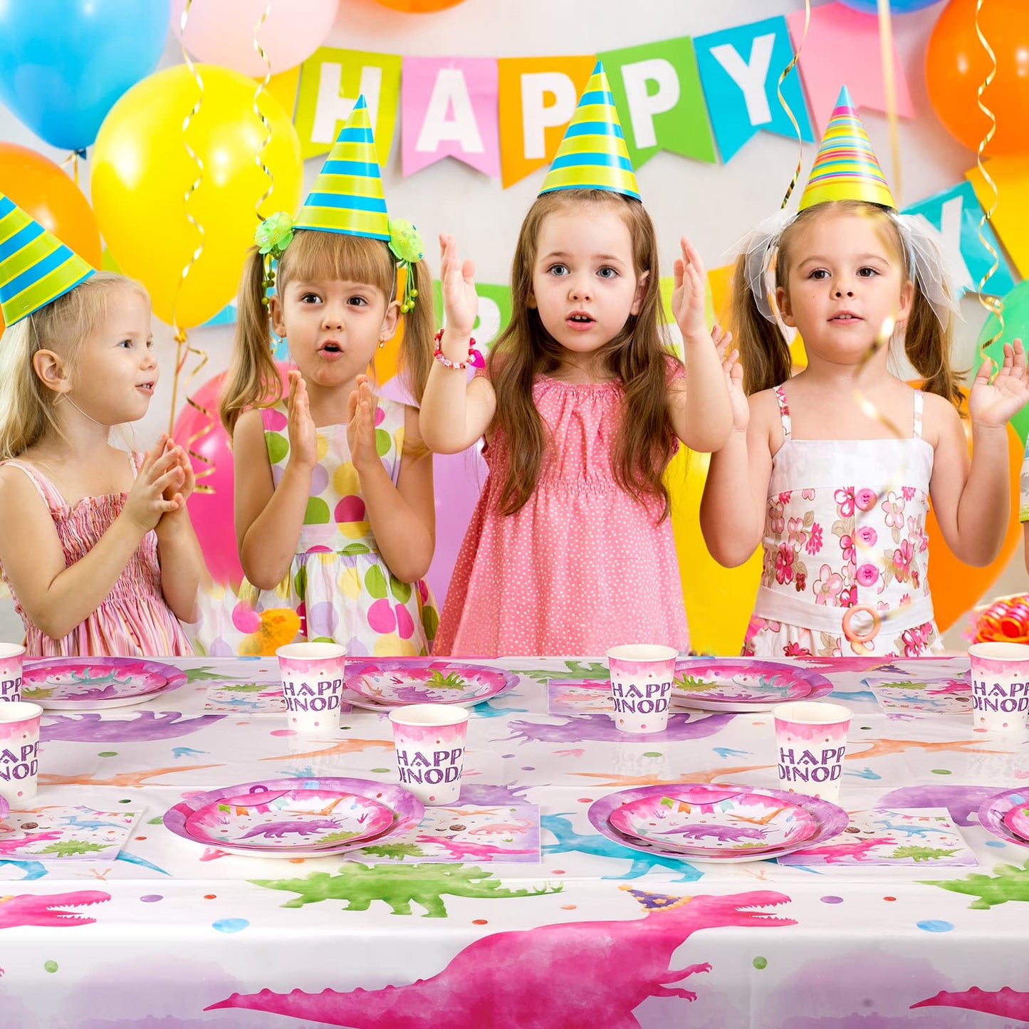 WERNNSAI Watercolor Dinosaur Tablecloth - 2 Pack 54 x 108 Dinosaur Party Supplies for Kids Girls Dino Theme Birthday Party D