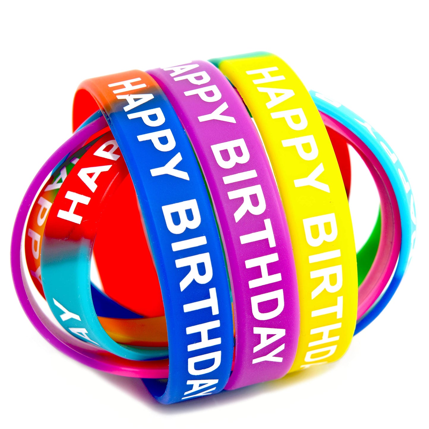Neureyte 66 Pieces Birthday Rubber Bracelets(22 Styles),Colored Birthday Wristbands for Birthday Party Favors,Stretch Birthday R