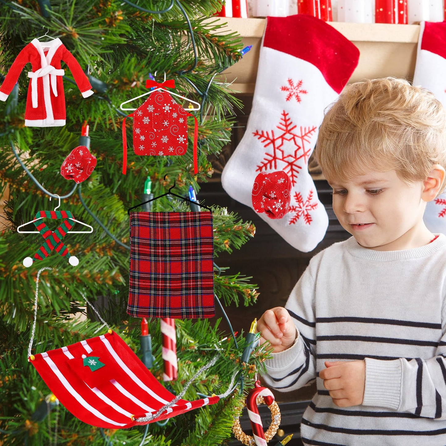 Christmas Elf Doll Accessories Set Includes Christmas Plaid Sleeping Bag Plush Nightgown Apron Chef Hat Scarf And Hammock For Ch