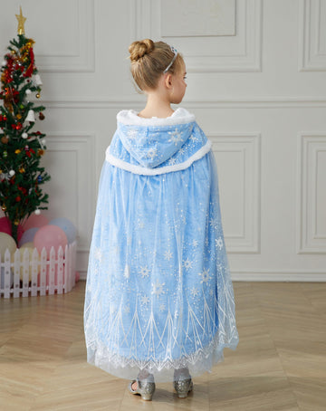 Purfeel Girls Princess Cape For Elsa Kids Warm Hooded Cloak Dress Up L 7-10Years