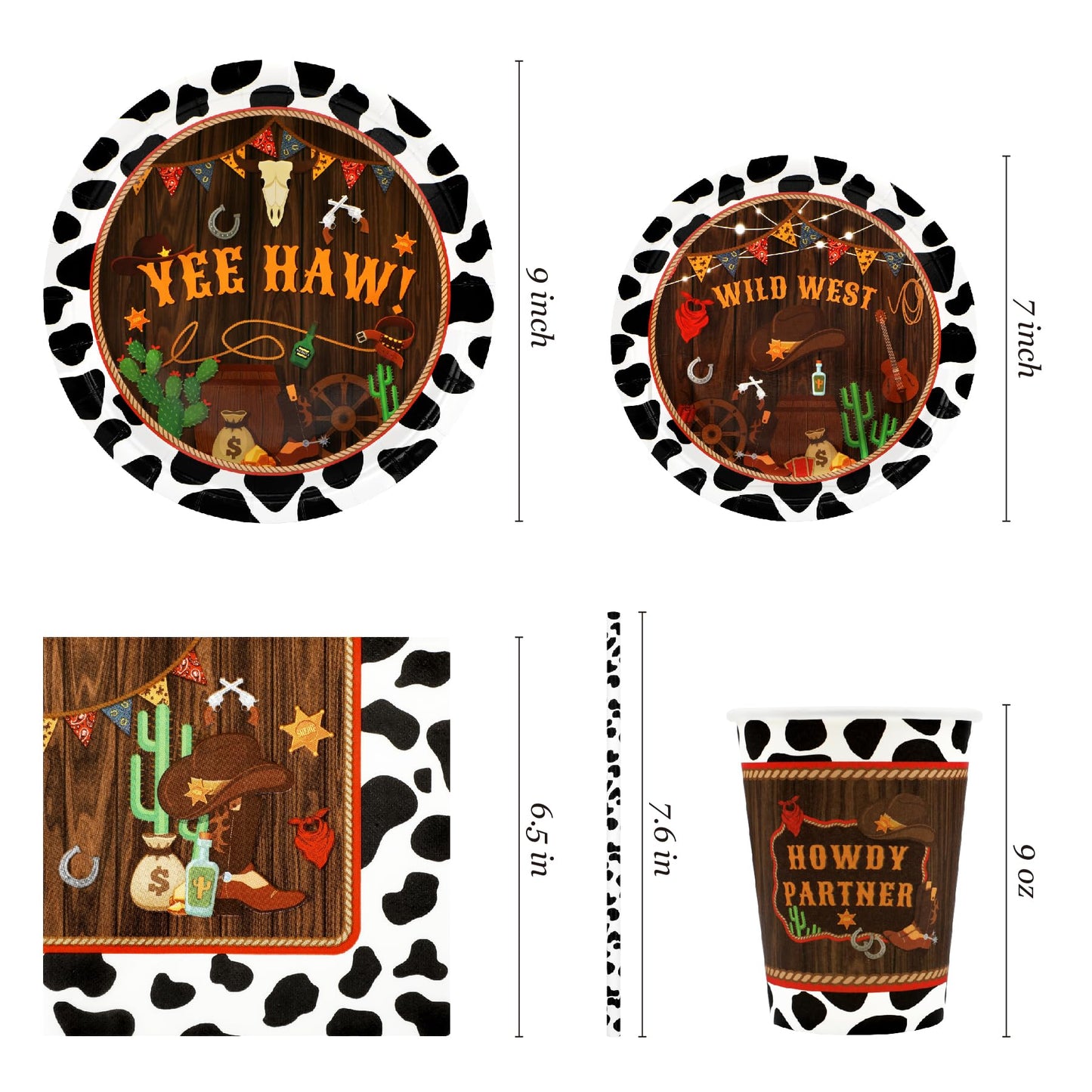 Western Birthday Party Supplies Decorations, Cowboy Wild West Theme Birthday Paper Plates And Napkins Set With Cups And Straws F