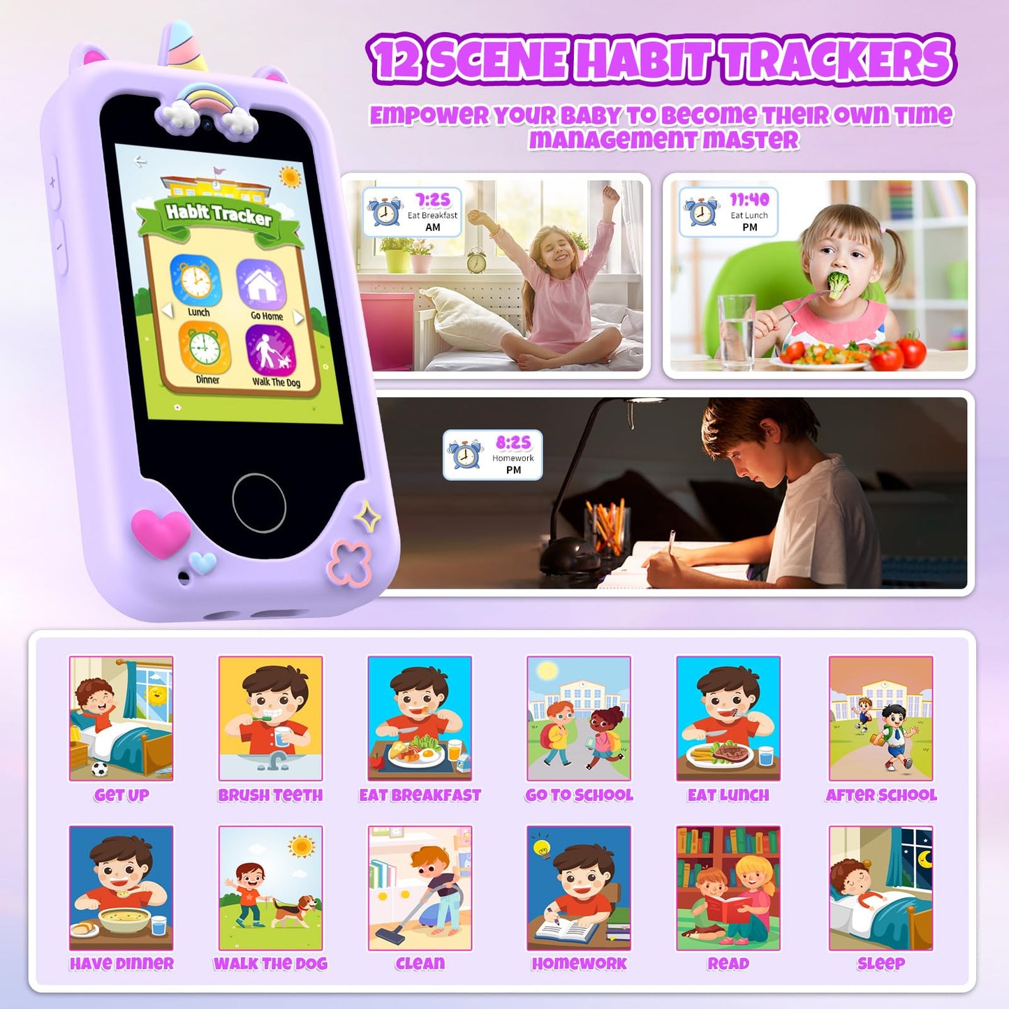 Kids Phone For Girls,Christmas Birthday Gifts For 3 4 5 6 7 8 Years Old Girls,Touchscreen Learning Toys For Girls Age 3-11 With