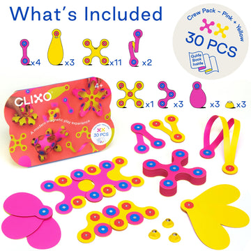 Clixo Crew 30 Piece Pack - The Flexible, Durable, Imagination-Boosting Magnetic Building Toy - Modern, Modular Designs For Hours