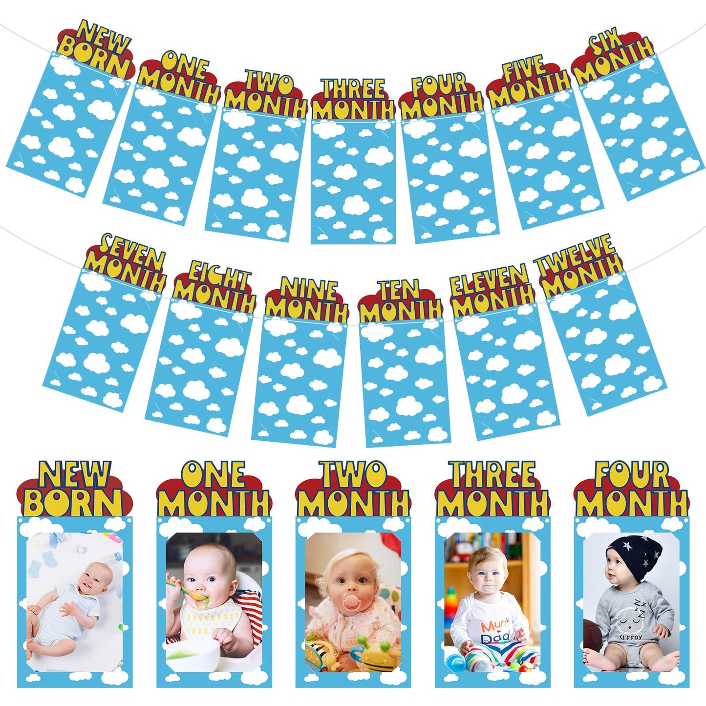 Oudain Cartoon 1st Birthday Photo Banner for Baby from Newborn to 12 Months Inspiration 1st Birthday Party Decorations for Girl