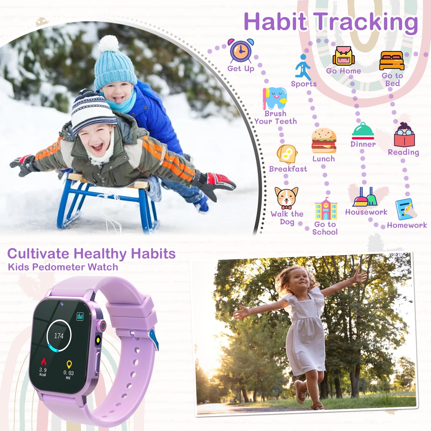 Kids Smart Watches Girls With 32 Games Gift For Girls Age 3-12 Watch For Kids With Hd Touch Screen,Video,Camera,Music Player,Pedometer,Learn Card,Audiobook, 5-10 Year Old Girl Gifts