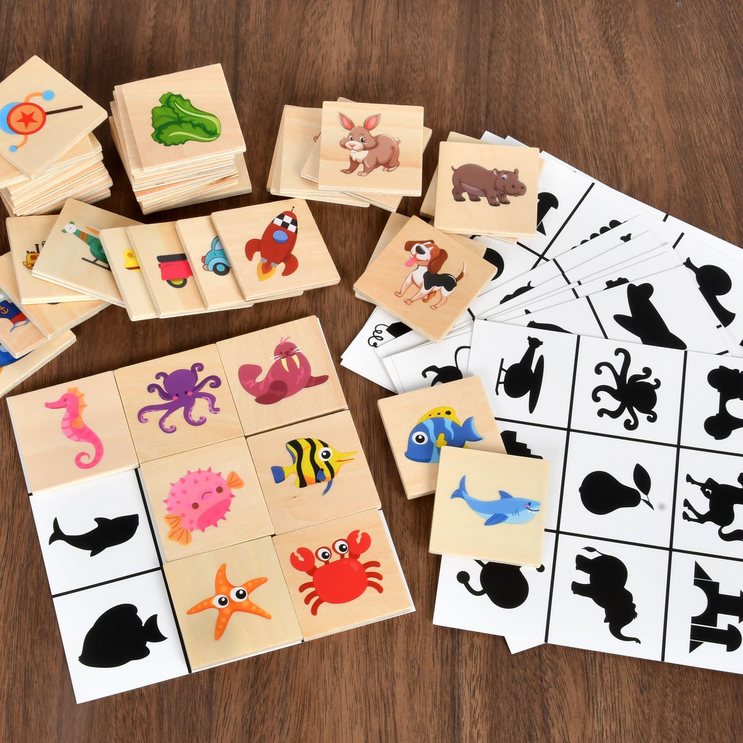 Wnwl Wooden Shape Matching Games, Shadow Matching Puzzle Games Montessori Wooden Sorting And Stacking Toys, Children'S Image Pla