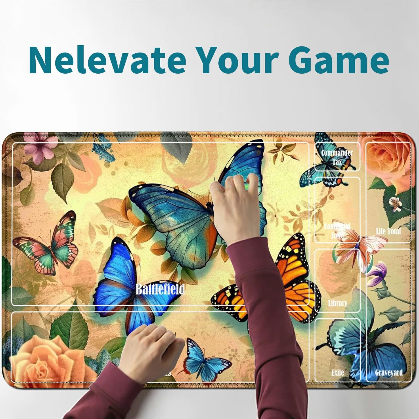 Rwutytiul Butterfly Card Playmat 24 X 14 Inch With Tube Bag, Card Gameplay Playmat With Zones Commander Deck Board Mtg Rpg Ccg T