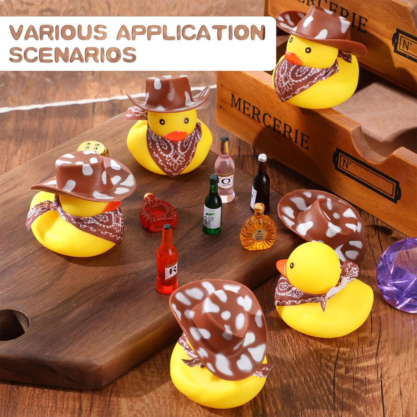 24 Sets Cowboy Rubber Duck with Cute Cow Print Cowboy Hat and Scarf Mini Rubber Duckies Cow Print Farm Theme Party Supplies Bathtub Toys Western Cowboy Theme Party Decoration (Cute Style)