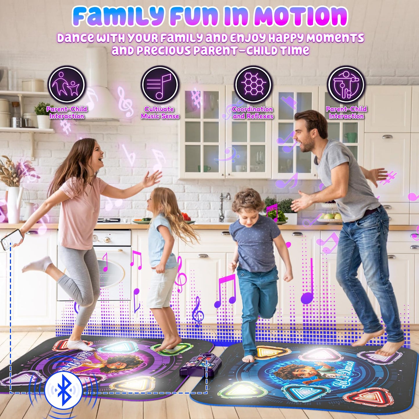 Dance Mat, 2024 Light Up 2-Player Opposing Dance Pad With Single & Double Player Modes, 12-Button Dancing Toys Music Games With