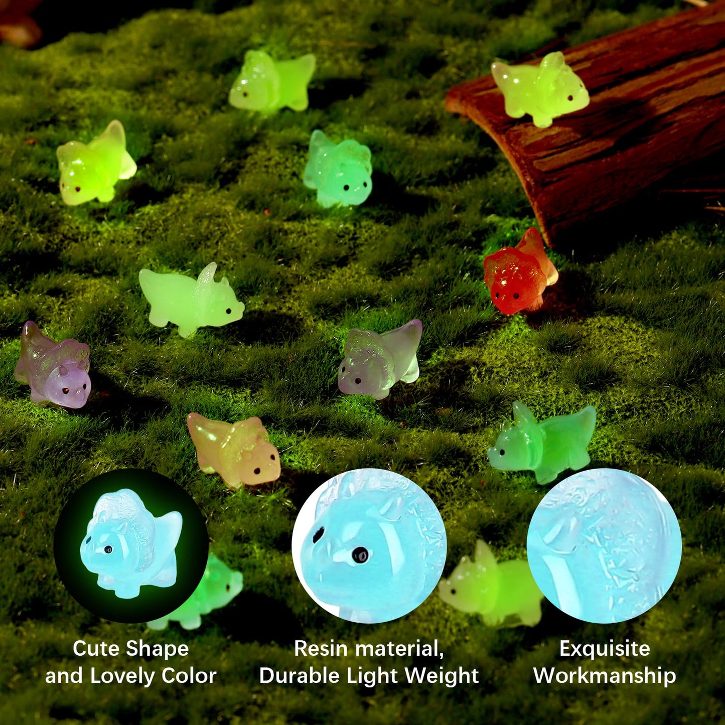 libfrnt 120Pcs Luminous Mini Resin Dinosaur Miniature Glow in The Dark Colorful Tiny Dinosaur Ornament for Garden Landscape Aqua