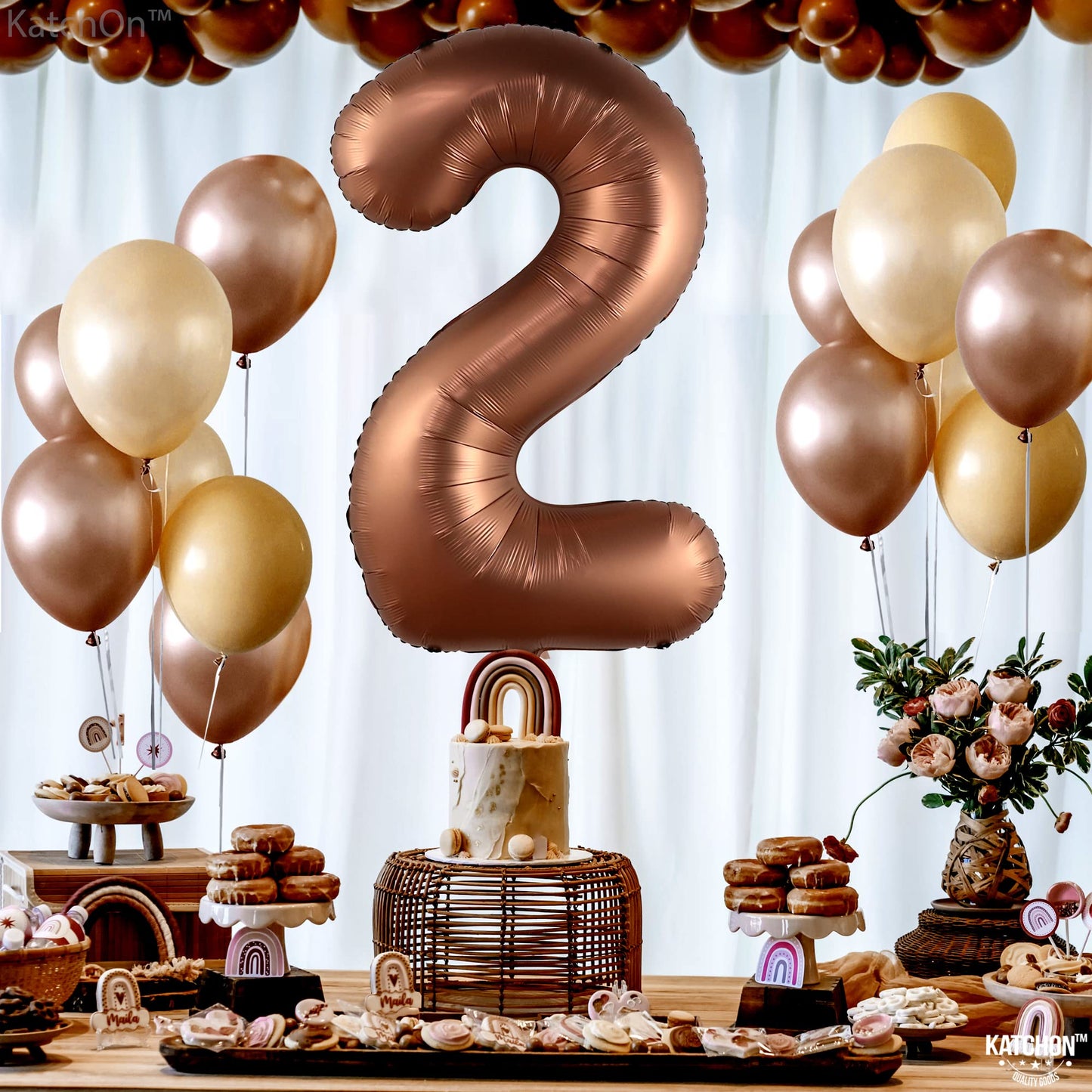 Giant, Coffee Brown 2 Balloon Number - 40 Inch, Brown 2 Birthday Balloon | 2Nd Birthday Decorations For Boy, Girls | Safari Theme Party Decorations | 2 Year Old Balloon For 2Nd Birthday Party Supplies