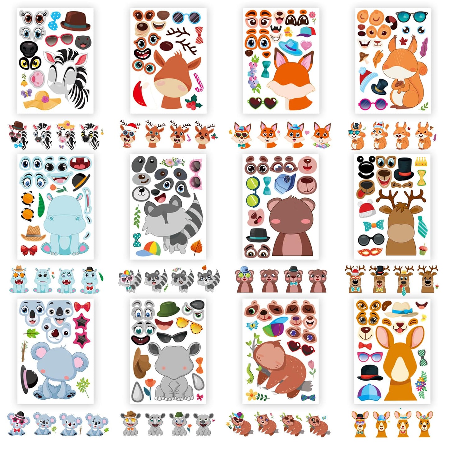 24 Sheets Make-A-Face Stickers, Make Your Own Animal Mix And Match Sticker Sheets, Animal Stickers For Kids, Diy Party Favor Sti