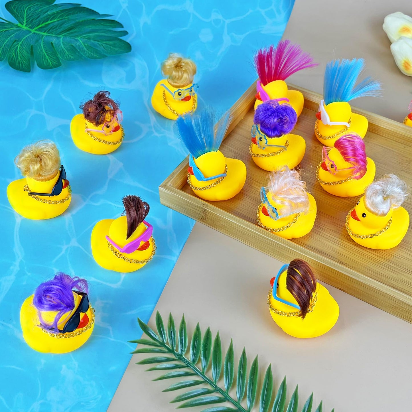 Havagdtm 16 Set Mini Duck With Wig Necklace And Sunglasses For Birthday Baby Shower Party Favor Decorations