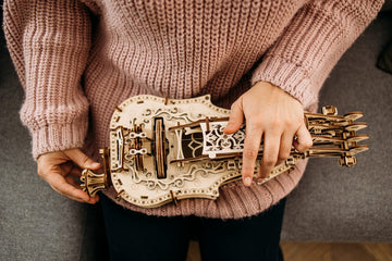 Wood Trick Lyra Da Vinci 3D Wooden Puzzle For Adults And Kids To Build - Hurdy Gurdy Kit Musical Instrument - Wood Model Kit