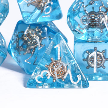 UDIXI 7PCS Polyhedral Dice Set D&D Filled with Rudder, Blue DND Dice with White Floating Silk for Dungeons and Dragons RPG MTG a