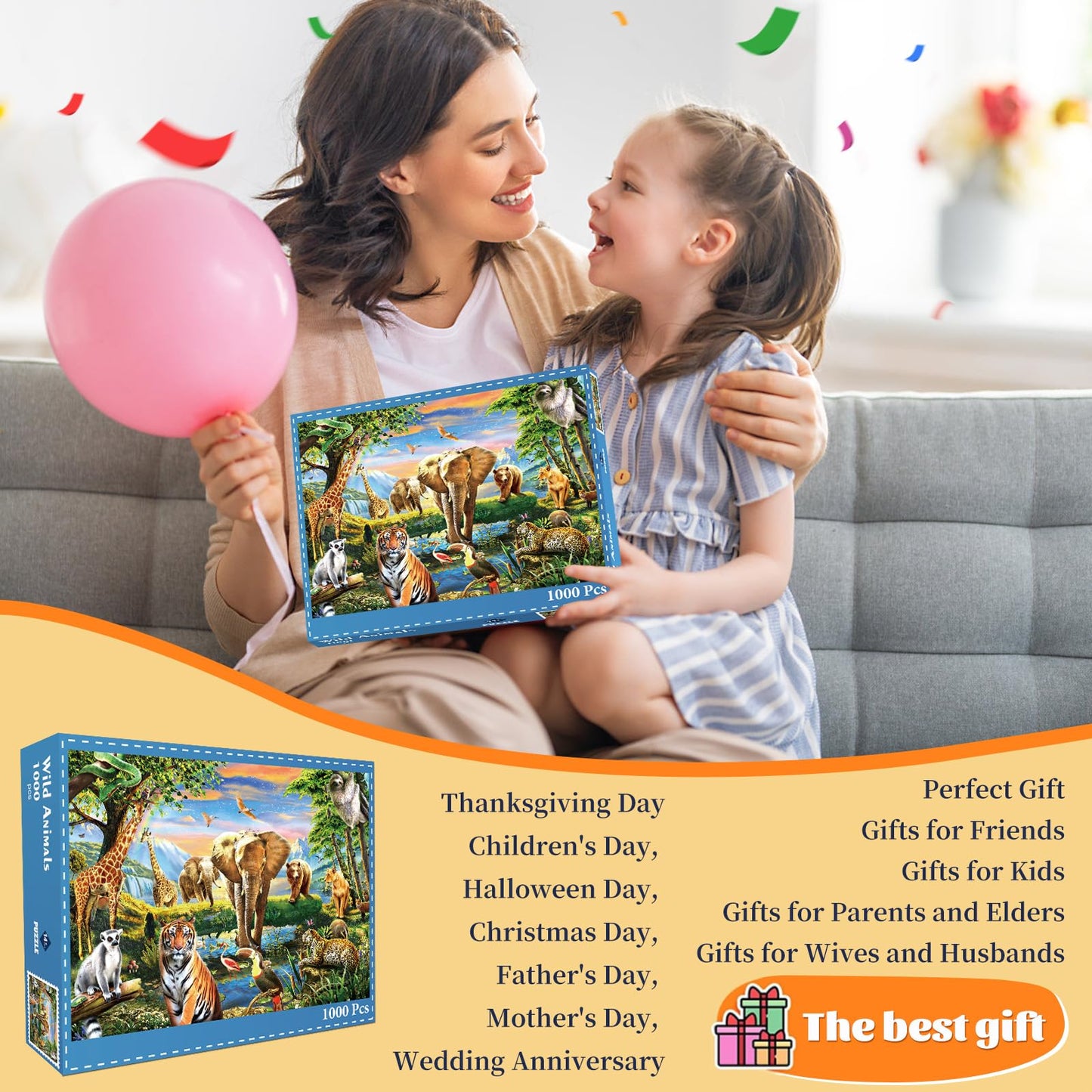 1000 Pieces Puzzles For Adults, Animal World Jigsaw Puzzle Challenging Night Game, Interlock Perfectly No Dust, For House Decora