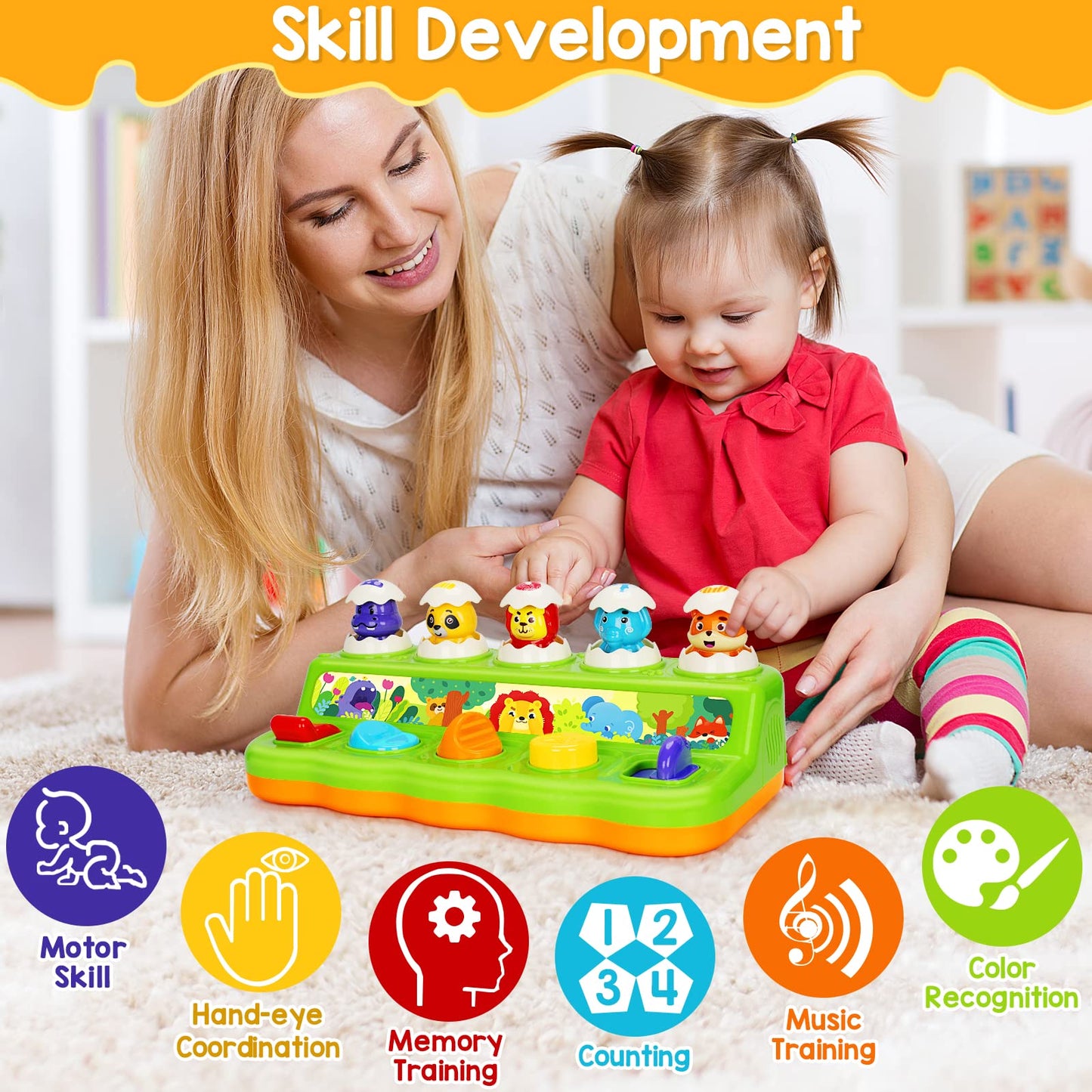 Duchong Interactive Pop Up Toys For 1 Year Old Boy Girl, Montessori Cause And Effect Toys With Music & Light, Early Learning Mus