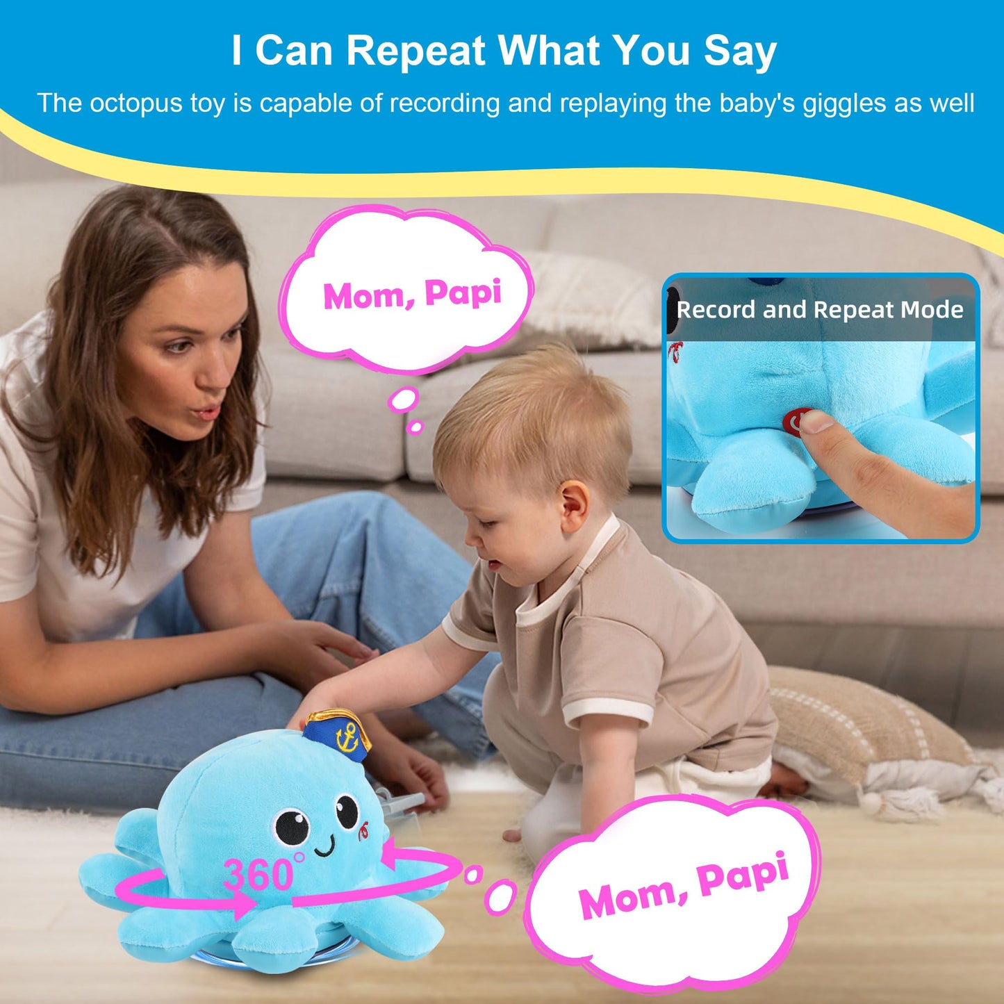 Baby Octopus Crawling Toy - Octopus Toy With Light, Music, Voice Control, And Clap Hands Awake For 2+ Year Old Boys And Girls Cr