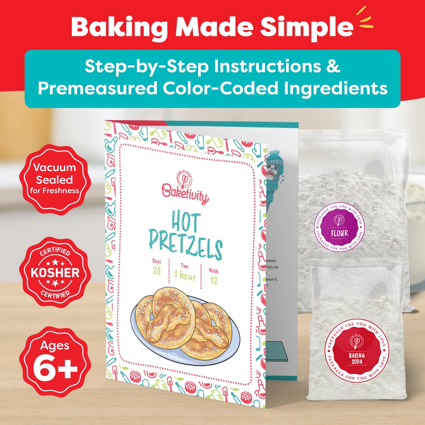 Pretzel Making Kit - Real Cooking Set for Kids Ages 5-12+ with Recipe and Ingredients - Kids Baking Set for Girls & Boys - Great