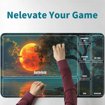 RWUTYTIUL Moon Tree Card Cardplaymat 24 x 14 Inch with Tube Bag, Card Gameplay Desk Mats with Zones Commander Deck Board MTG RPG