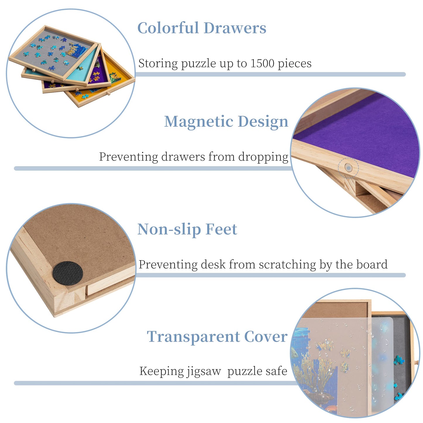 Becko Us 1500-Pc Tilting Puzzle Board With 4 Colorful Drawers & Cover, Adjustable Jigsaw Puzzle Table With Built-In Easel/Stand, Portable Tables With Storage For Adults, With Premium Flannel Tabletop