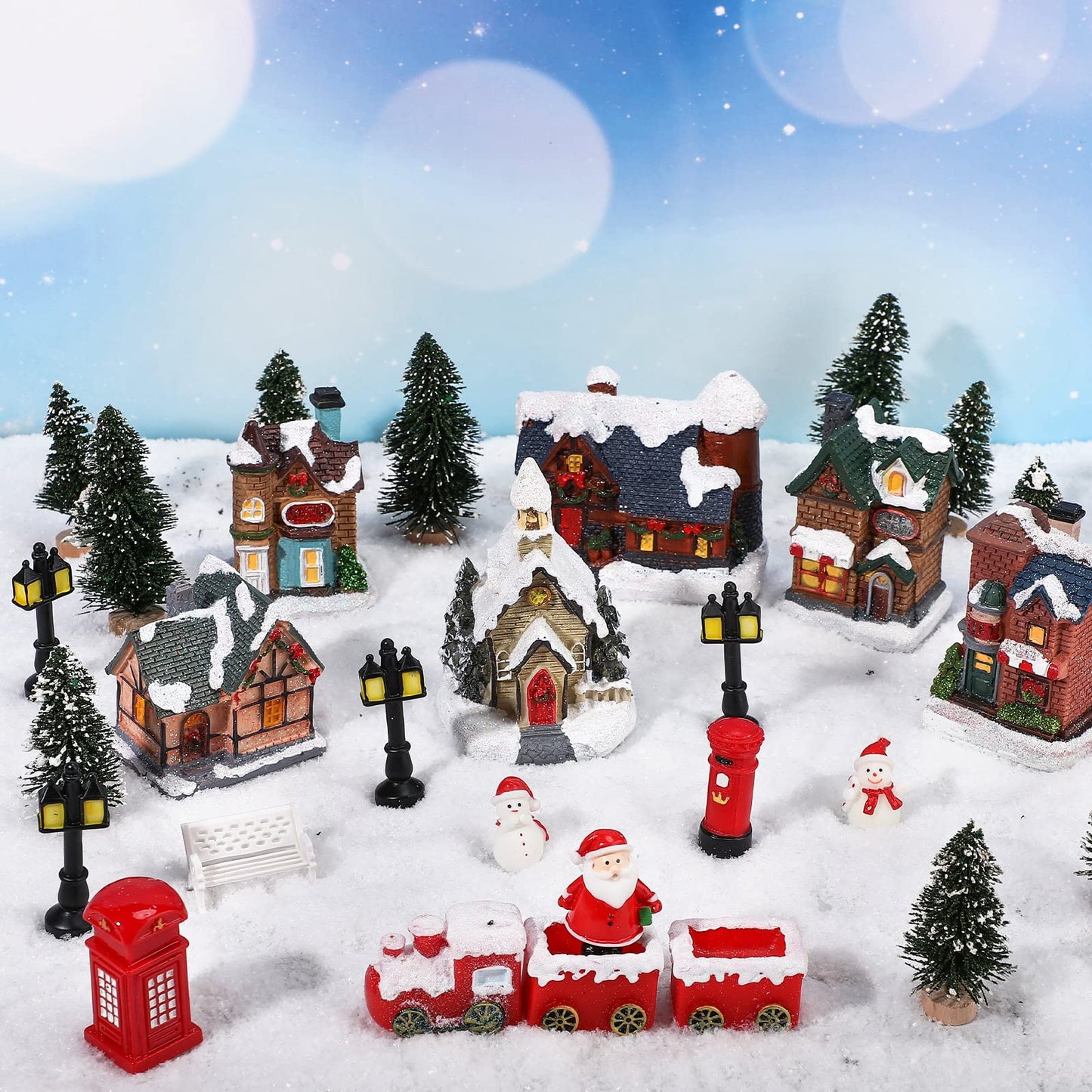 Zubebe 30 Pcs Christmas Village Sets Christmas Village Houses Led Holiday Village Figurines Christmas Village Collection Buildin