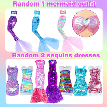 20pcs Doll Clothes and Accessories Including Random 10 Outfits Fashion Sequin Dresses Tops Bottoms Pants Short Skirt Swimsuit Bikini and Random 10 Shoes Dollhouse Accessories for 11.5 inch Girl Doll