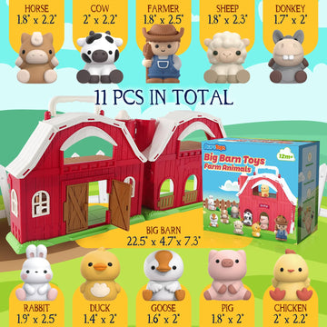 AuroTops Big Red Barn Toy with Farm Animals for Toddlers, Preschool Montessori Playset, Perfect Easter Gift for 1-3 Years Old Boys and Girls