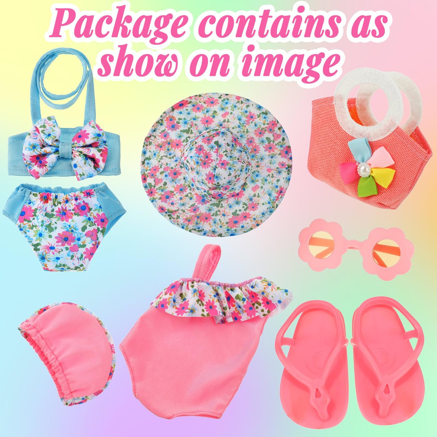Kajaia 8 Pcs Doll Swimsuit 18 Inch Doll Clothes And Accessories Doll Dress Flip Flops Hat Outfit Swimsuit Accessories For 18 Inc