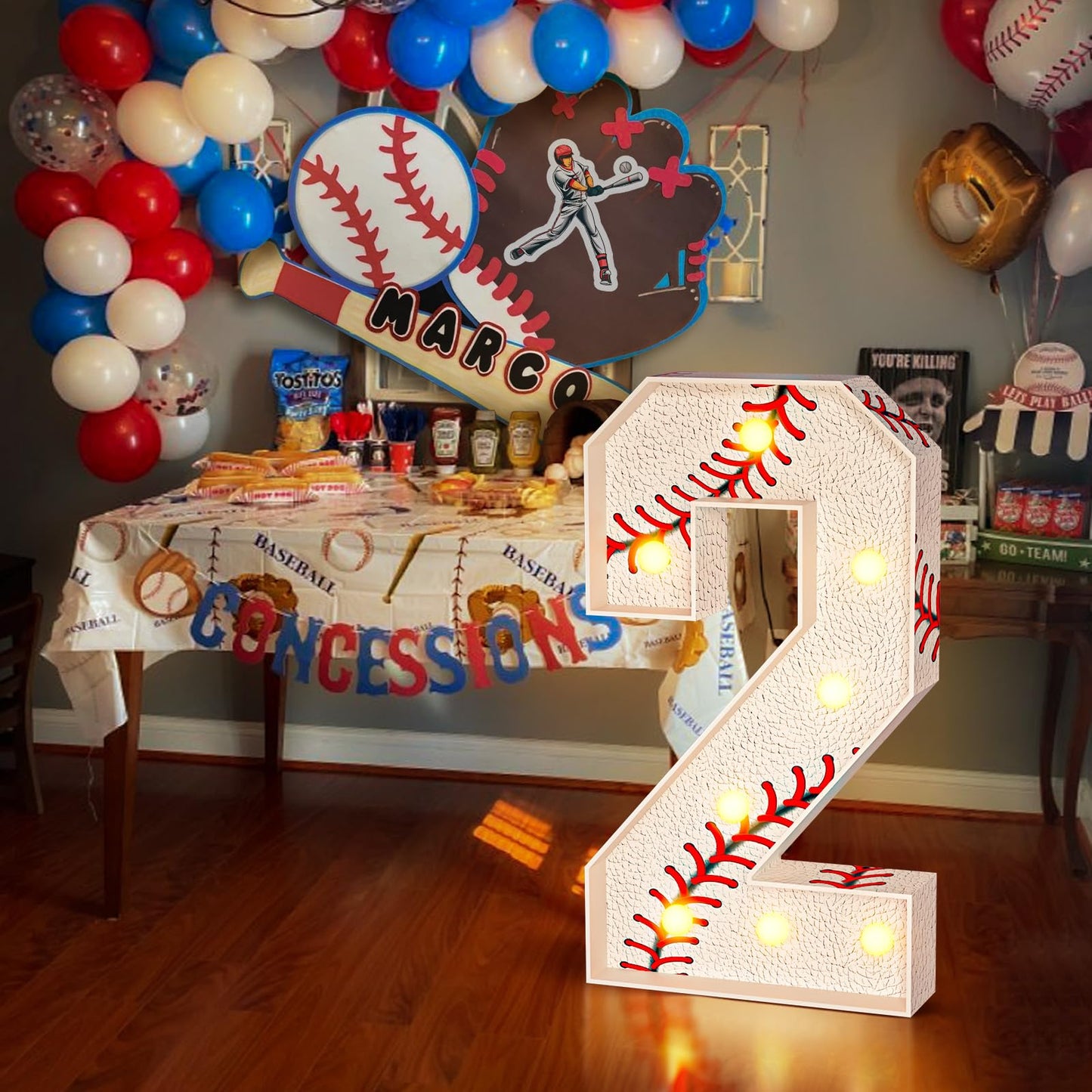 Marquee Numbers Baseball Birthday Decorations: 3Ft Large Party Decor Boy 2Nd 12Th Big Light Up Cardboard Number 2