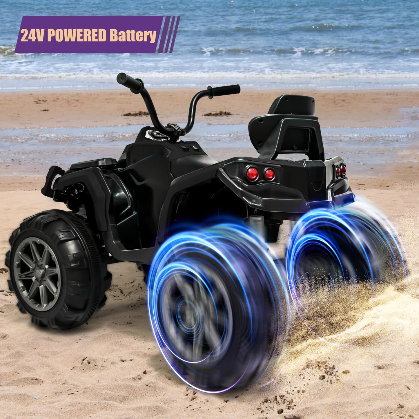 24V Ride-On Toys 4-Wheeler Quad Car Toy For Kids With Bluetooth, 6.5Mph Top Speed, Treaded Tires, Led Headlights-Pink (Black)