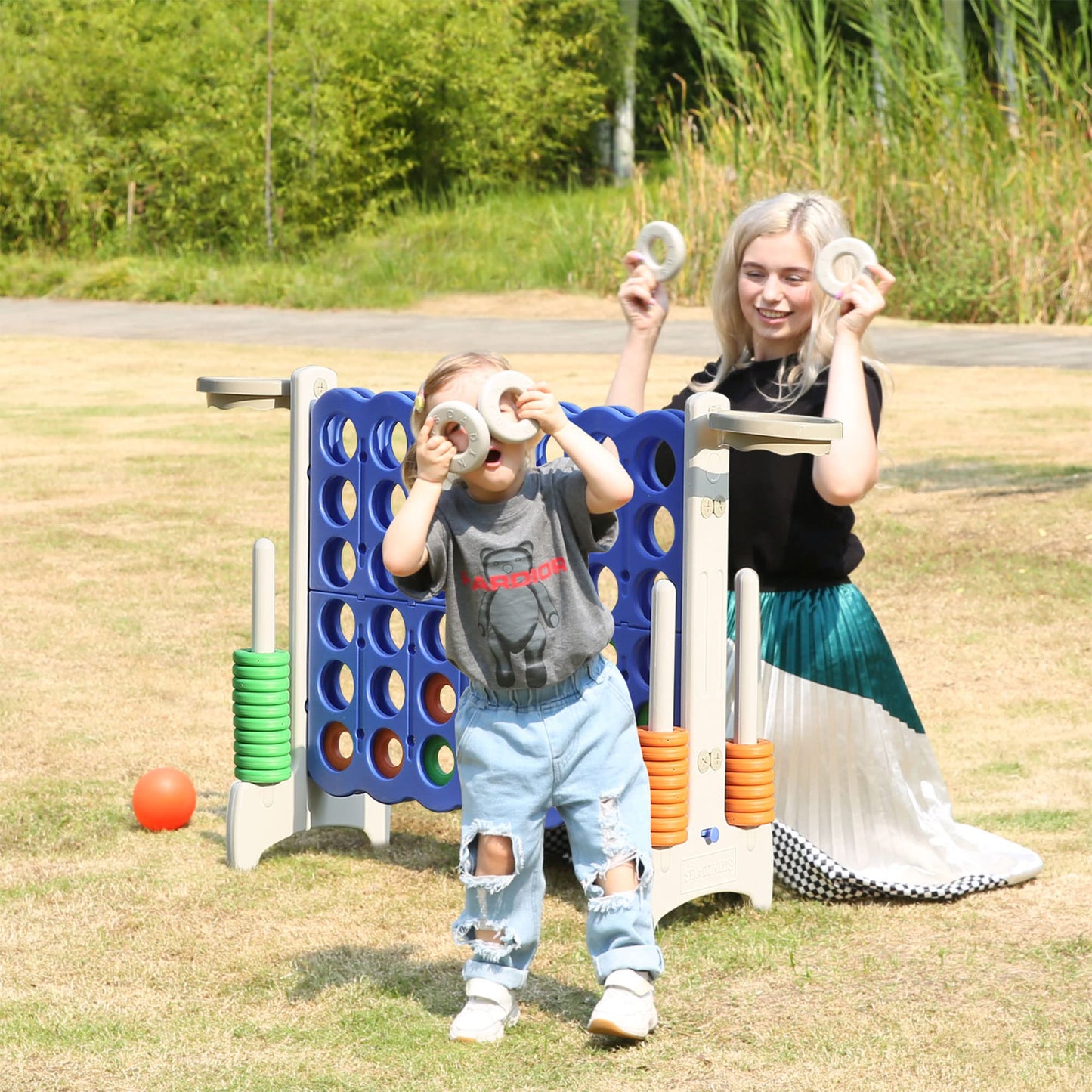 Sdadi Giant 33 Inch 4-In-A-Row Hoop Connect Strategy Game And Basketball Indoor/Outdoor Family Fun Board For Toddlers, Kids, Adu