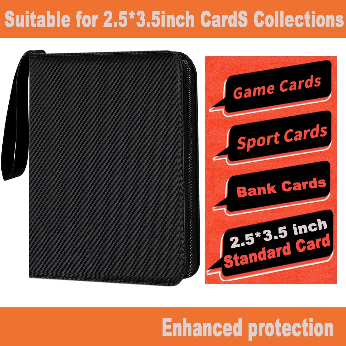 Card Binder 9 Pocket enhanced Zipper Trading Card Album 720 Cards Folders for Collectible MTG TCG Sports Cards Binder (Dark Black)