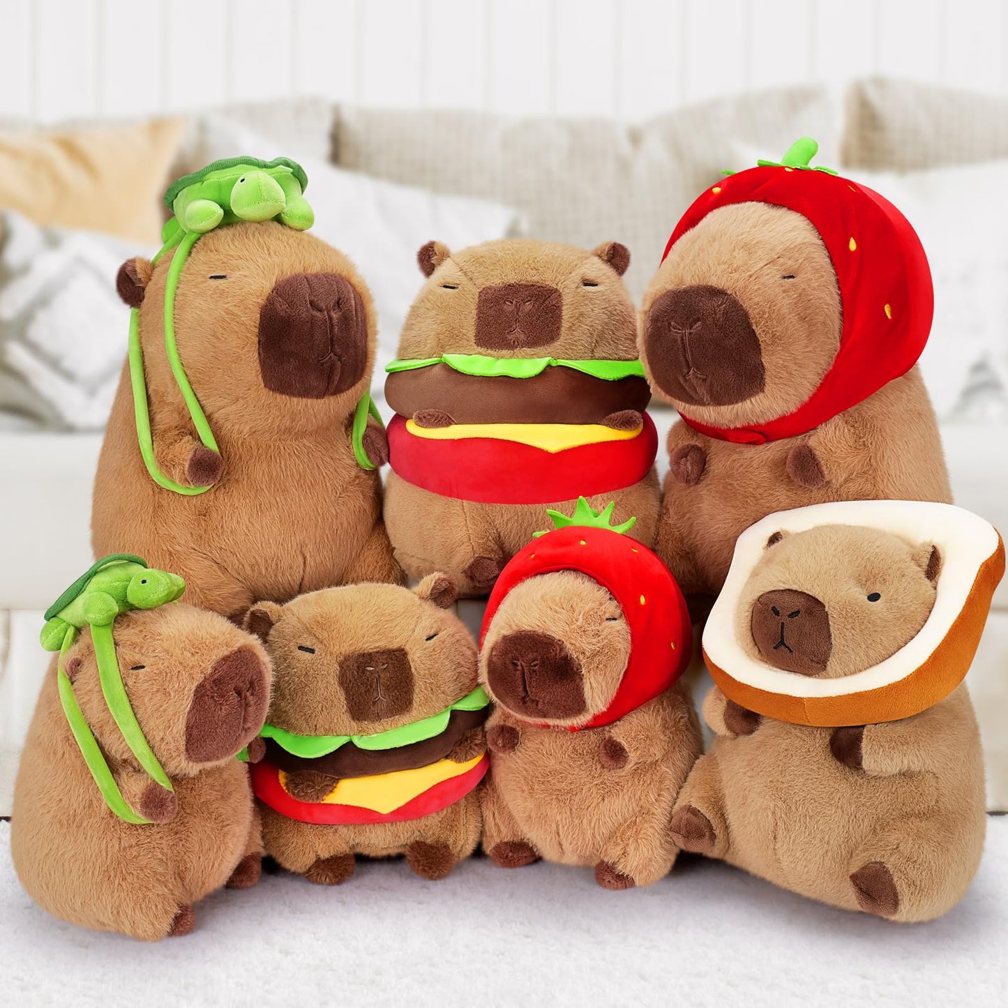 Achwishap Capybara Plush Toy, 16” Brown Stuffed Animal with Strawberry Hat, Kawaii Gift for Kids and Adults