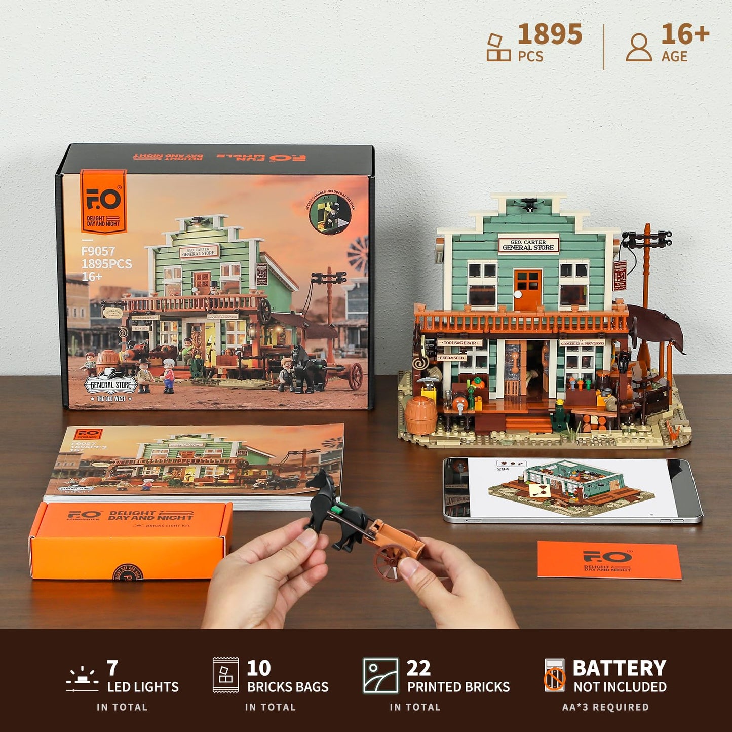 FUNWHOLE Building-Bricks Set - 1895 Pcs Old West Town Collection - Plastic Model F9057 for Adults and Western Lovers