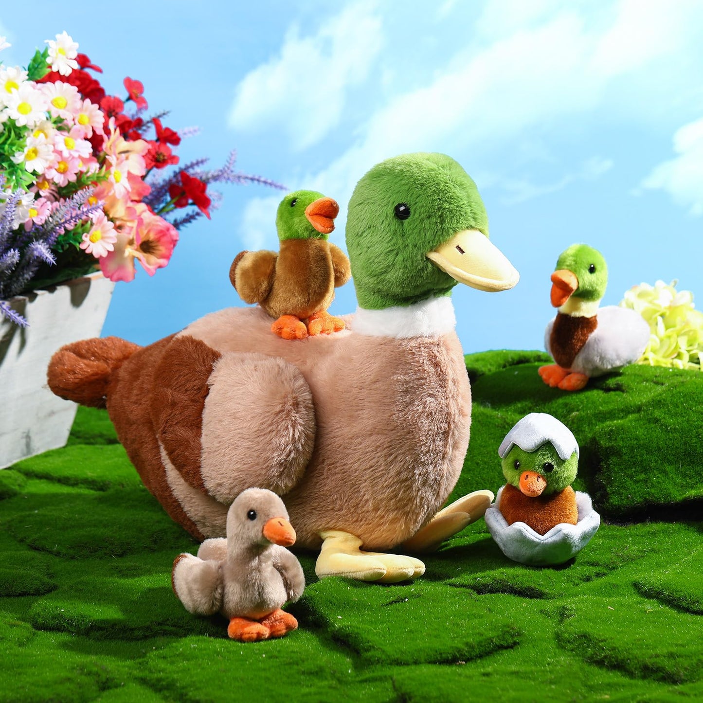 Zomiboo 5 Pieces Duck Stuffed Animals Plush Toys Includes Big Stuff Mommy Duck With 4 Little Baby Duck Soft Duck Family Plush Wi