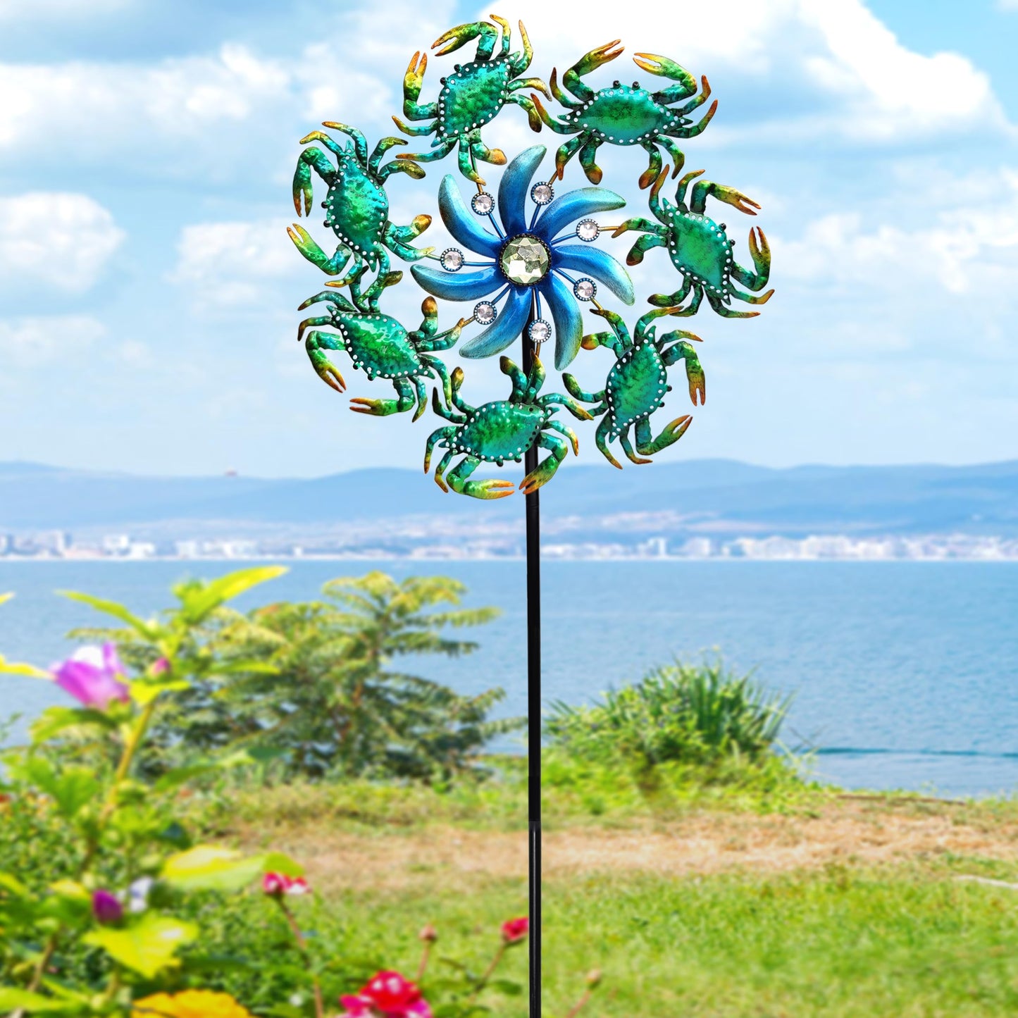 COOZZYHOUR 39'' Crab Wind Spinners Metal Windmill Garden Stake,Ocean Theme Outdoor Wind Spinner,Wind Sculptures Yard Art Decorat