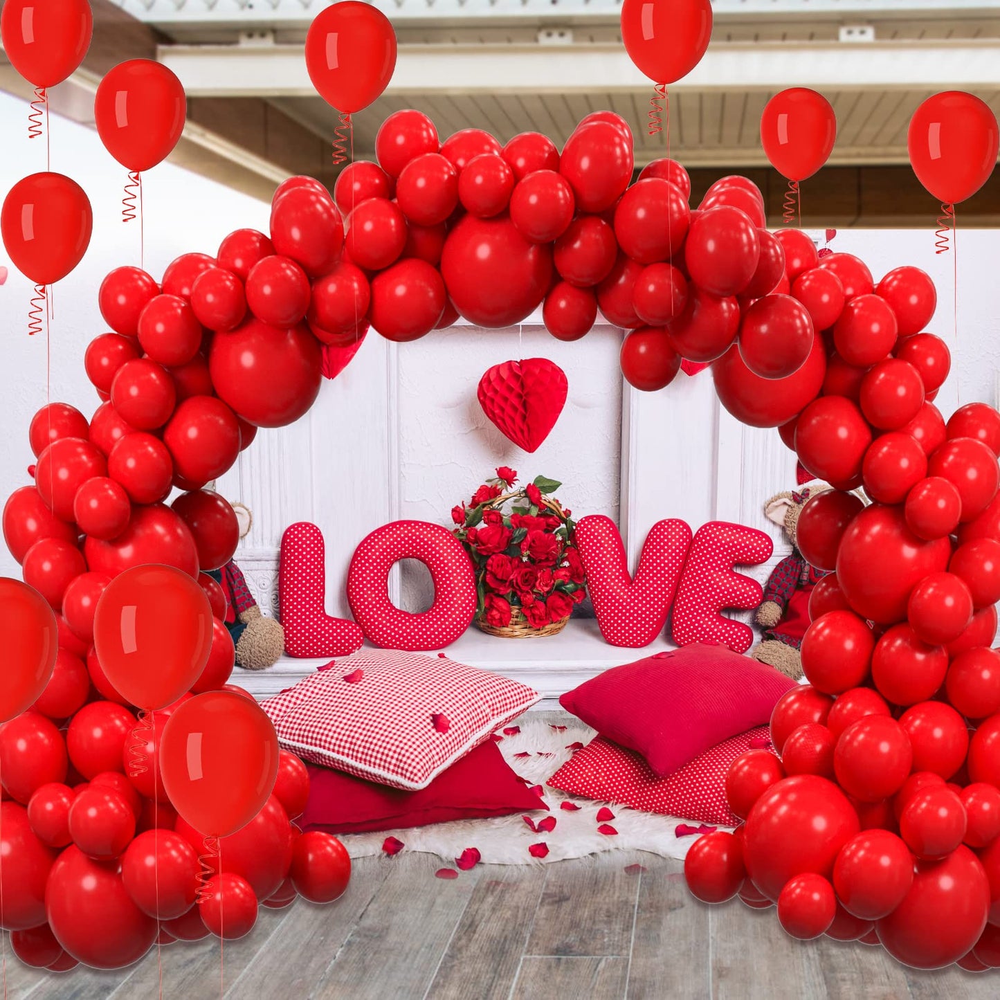 Garma Red Balloons 12 Inch, 100 Pack Latex Party Balloons For Balloons Arch As Valentine Day, Christmas, Birthday, Graduation, B
