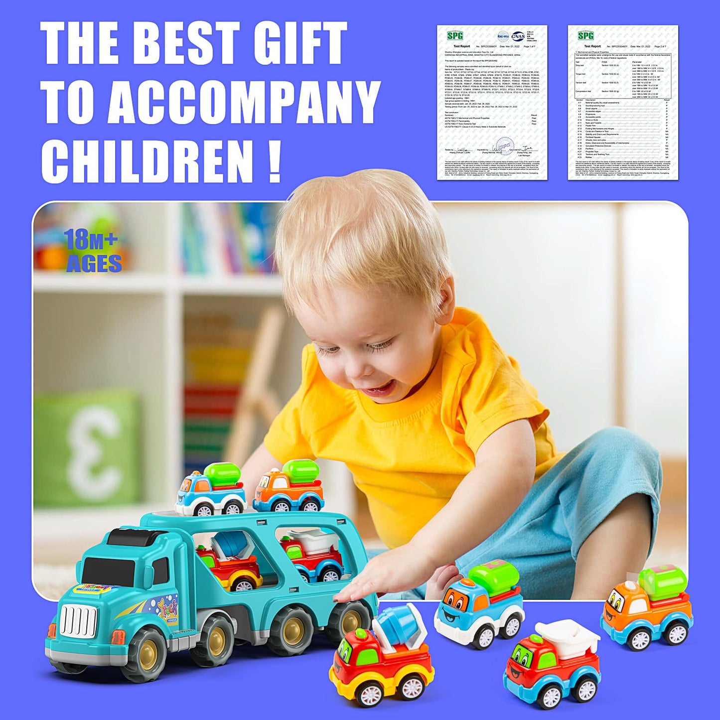 Veslier Toy Trucks Car For 1 2 3 4 5 Year Old Toddlers Boys Girls,Trucks Toys 5 In 1 Construction Vehicles Toys For Kids Boys Gi