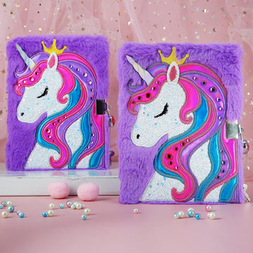 Unicorn Diary for Girls with Lock Plush Unicorn Toys Gift for Teen Girls Kids Unicorn Writing Journal Notebook Birthday Gifts for Little Girls Ages 5 6 7 8 9 10-12 Year Old
