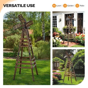 Vingli Outdoor Yard Windmill, Wooden Wind Spinner For Garden Yard Lawn Patio Decoration (Carbonized Wood, Medium)