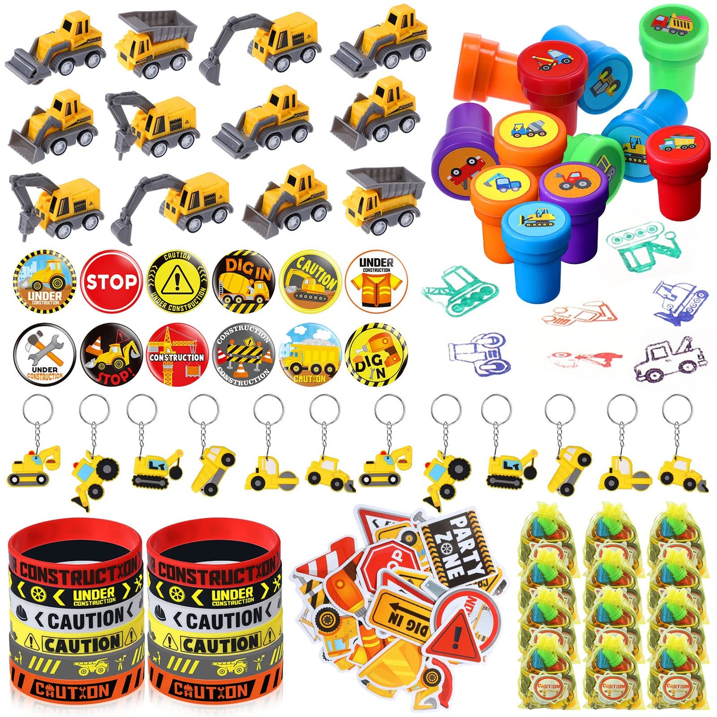 Construction Party Favors Construction Theme Birthday Party Supplies Mini Construction Vehicles Toy Rubber Bracelet Keychain Sta