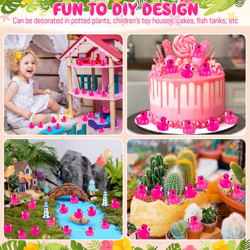 100pcs Mini Resin Flamingos Ducks - Cute Tiny Pink Flamingos Ducks to Decorate for Garden Lawn, Cake, Yard, Fairy Garden, Dollho