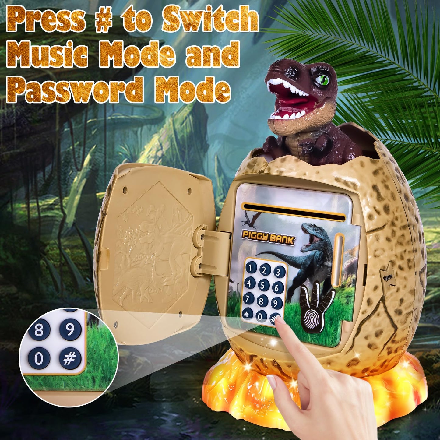 Refasy Kids Piggy Bank Money Bank Dinosaur Money Saving Box for Boys Girls Age 3-12 Password ATM Bank Electronic Coin Bank Kids