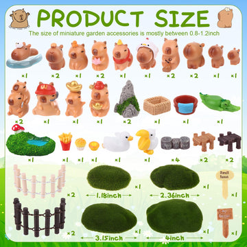 48 Pcs Mini Capybara Figures Playset Simulation Capybara Model Miniature Garden Accessories Wood Mini Fences Bridge Mountain Fig