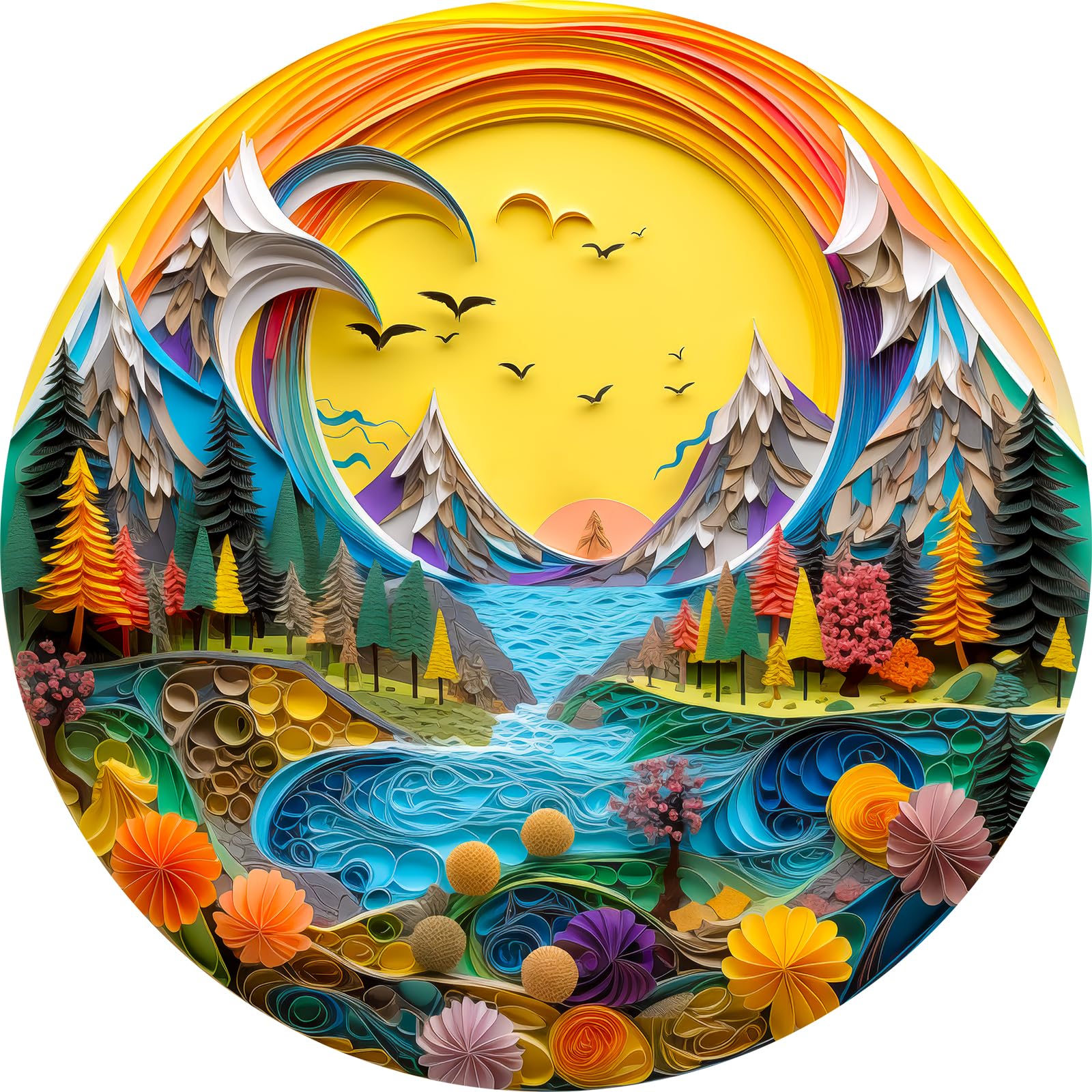 Bgraamiens 1000 Piece Jigsaw Puzzle - Sunset Abstract Paper Art Landscape For Adults - Vibrant Nature Puzzle With Mountains, Riv