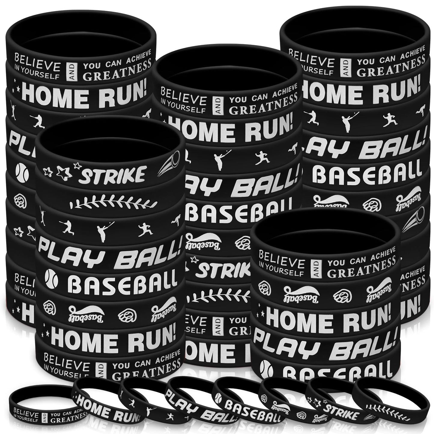 Shappy 200 Pcs Silicone Baseball Bracelets Rubber Motivational Bracelets Inspirational Baseball Wristbands with Quotes Motivatio