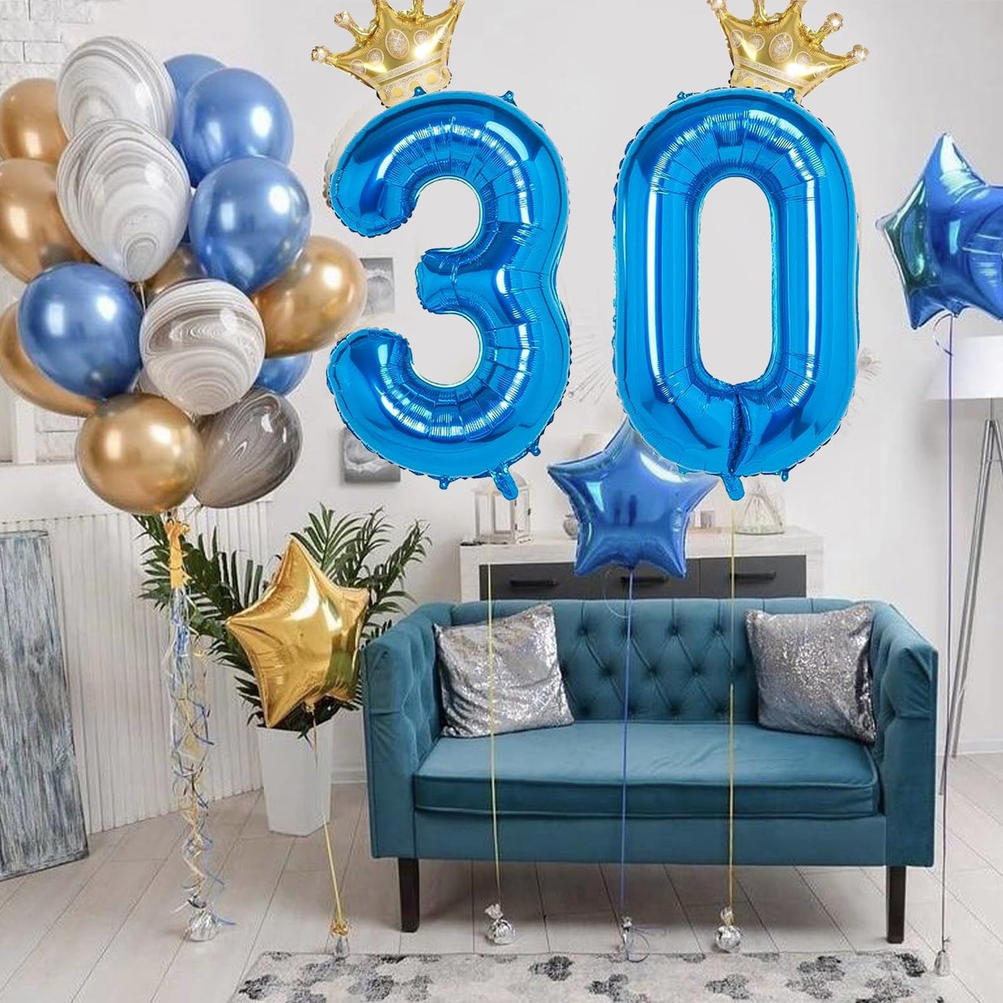 14 Number Balloon Blue 40 Inch Big Foil Crown Helium 14Th Balloons For 14 Year Old Boy Girl Birthday Party Decorations Wedding A