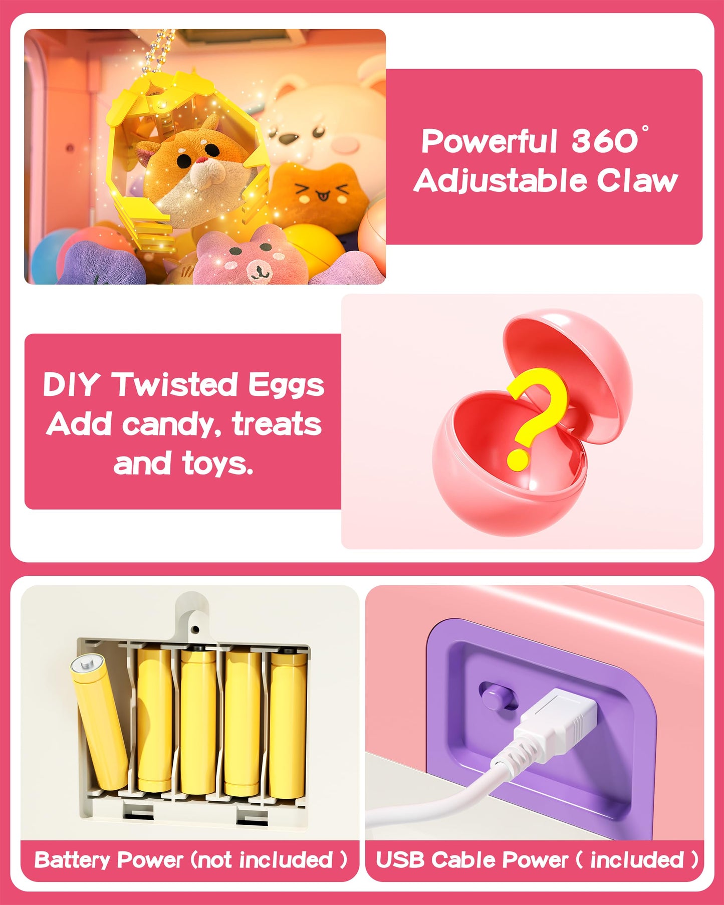 Jovow Claw Machine For Kids, Mini Vending Machine With Music, Prize Dispenser Toys For Girls And Boys, Electronic Claw Game Mach