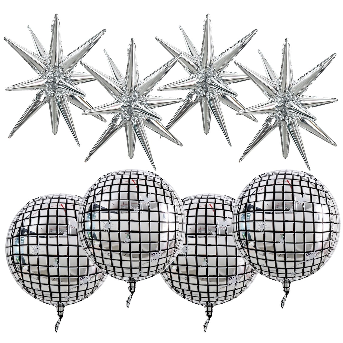 TONIFUL 8 Pcs 22Inch Disco Large 4D Giant Round and Star Balloons Explosion Star Mylar Balloons Set for Backdrop Christmas New Y